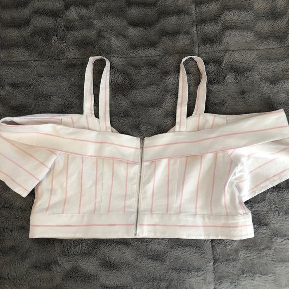 Leith off the shoulder crop top white and pink - Picture 3 of 7